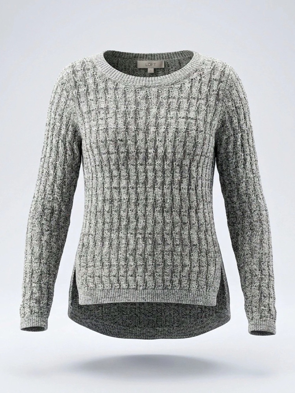 LOFT Marled Knit Crewneck in Gray & White Size Medium